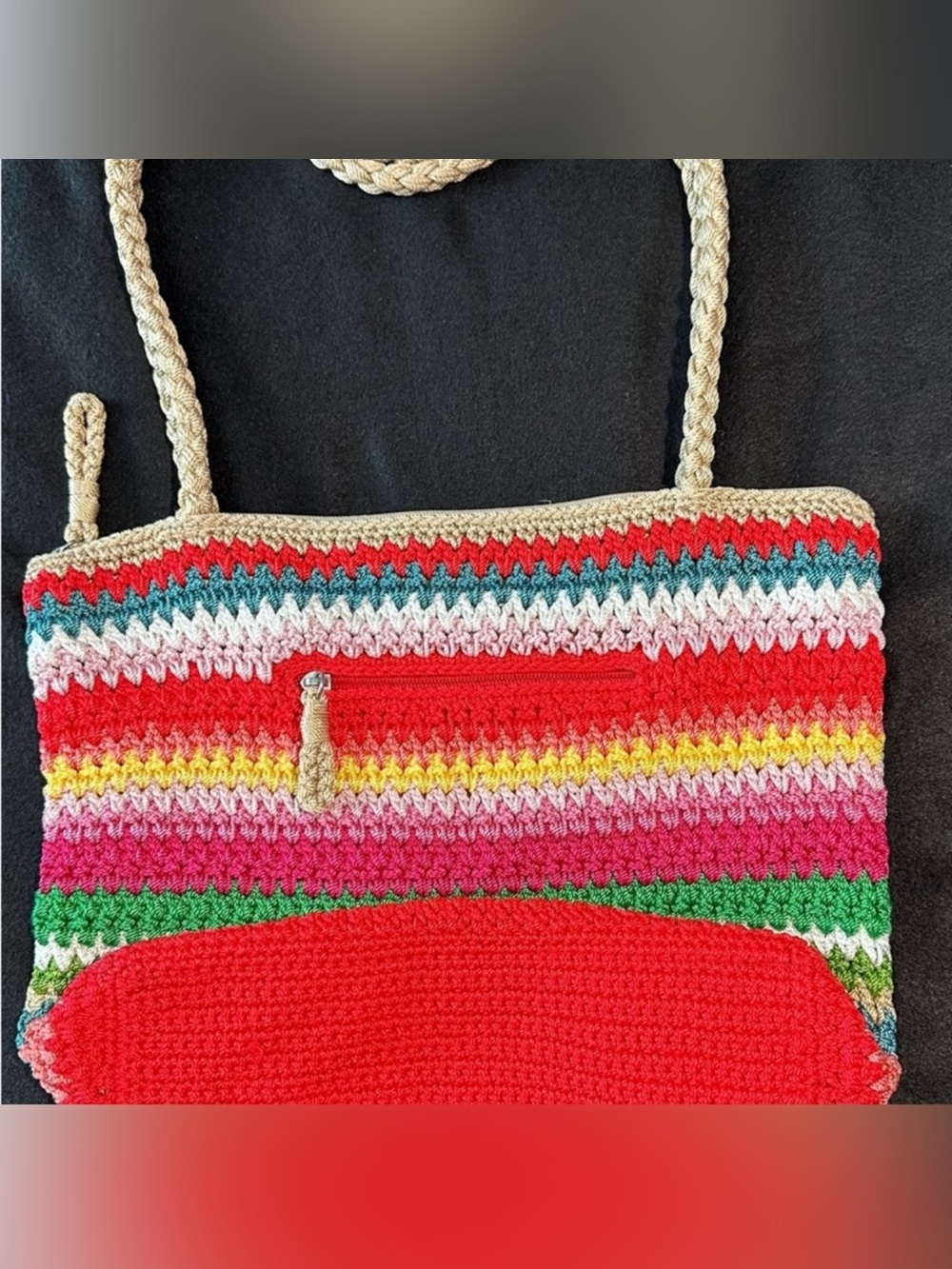 The Sak Rainbow Stripe Crochet Shoulder Bag - Boho Y2K - Picture 3 of 5